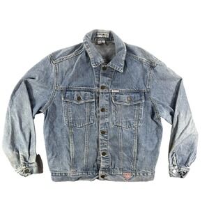 Vintage Guess Jacket Womens Large Blue Denim Georges Marciano Biker Made In USA